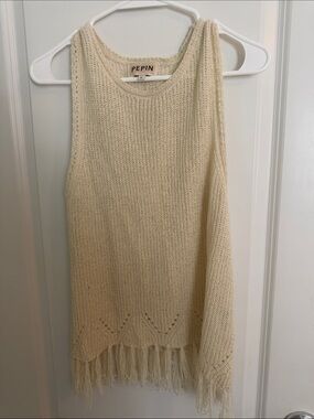 Pepin Cream Knit Fringe Tank
